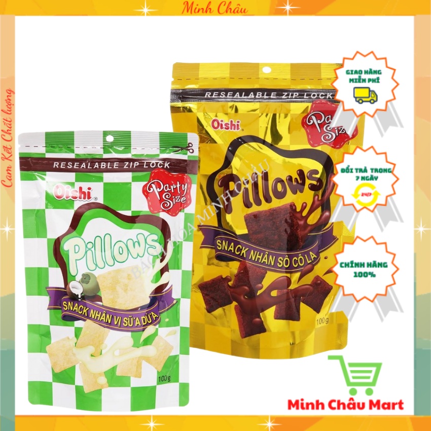 Snack Nhân Vị Sữa Dừa, Socola Oishi Pillows Gói 100g