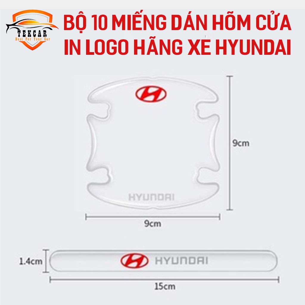 [HYUNDAI] Bộ 10 miếng dán chống xước hõm cửa xe Hyundai silicon cao cấp , miếng dán cửa xe, ốp lõm tay nắm in logo