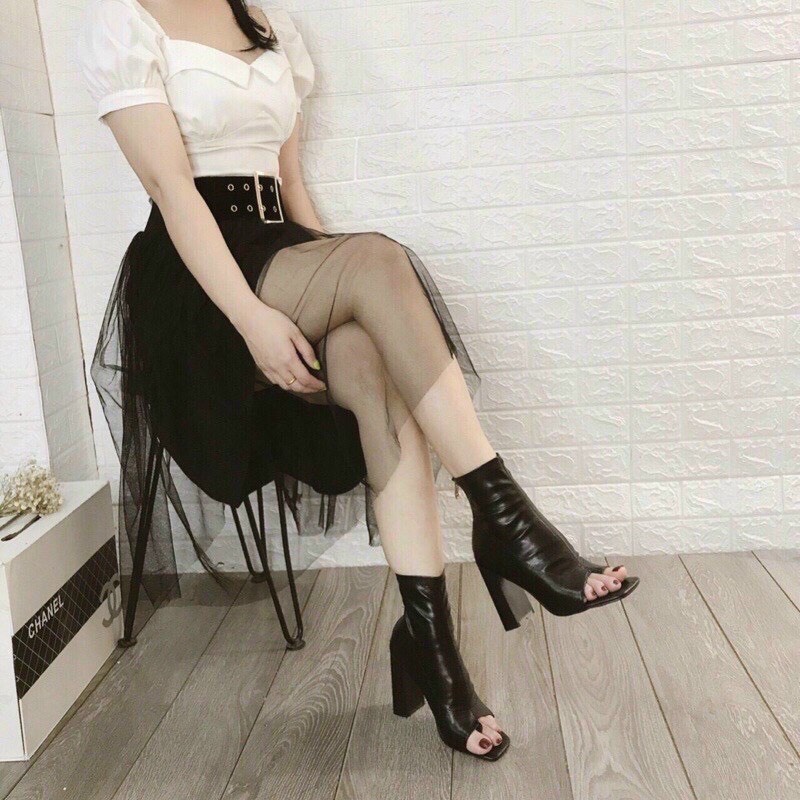 [SẴN -LOẠI 1] Bốt nữ BadGirl Boots 7 Phân đế cao hở mũi cá tính da mềm đế êm