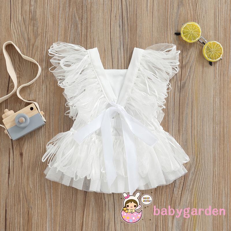 Bộ áo liền quần không tay màu trắng trơn phối ren nhún bèo thời trang mùa hè dành cho bé gái