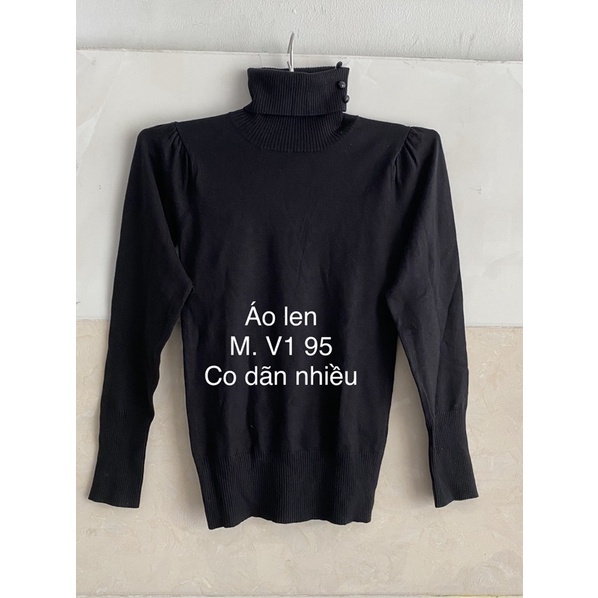 (40-60kg) Áo len tăm nút cổ lọ 7p bo tay vai phồng thu đông thời trang xuất nhật black turtleneck sweater