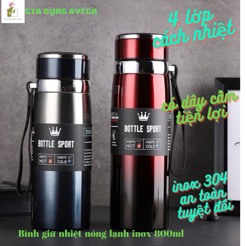 Bình giữ nhiệt nóng lạnh inox cao cấp có nắp lọc trà Bottle Sport 800ml, hàng đẹp loại 1.