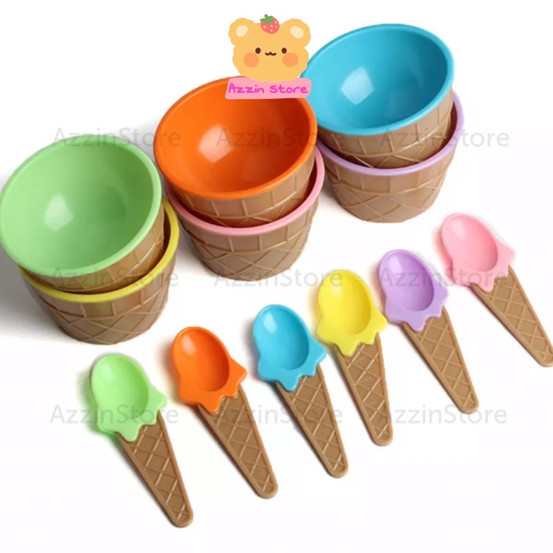 Bộ bát muỗng chén hình que kem ốc quế màu sắc dễ thương - Azzin Store