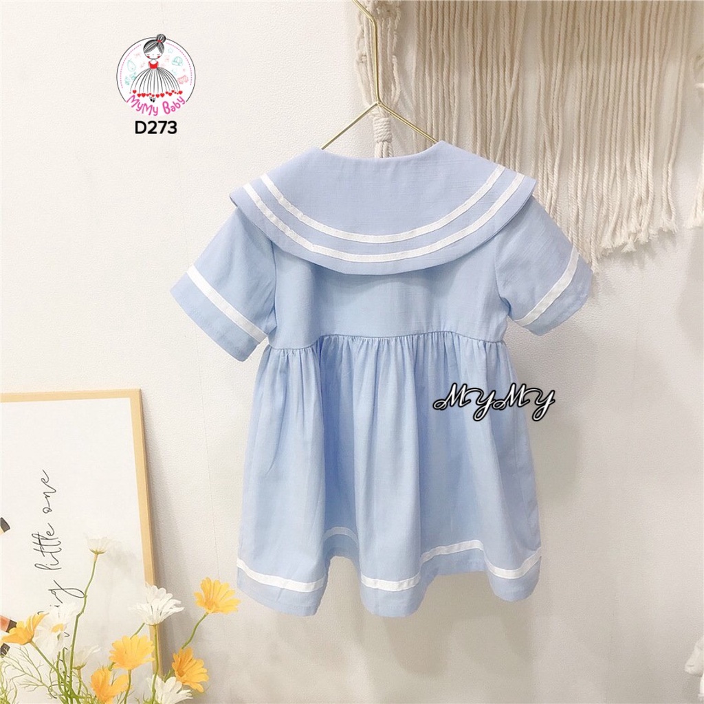 Đầm thủy thủ xanh túi trái tim thêu cho bé đi học, đi chơi phong cách nhẹ nhàng