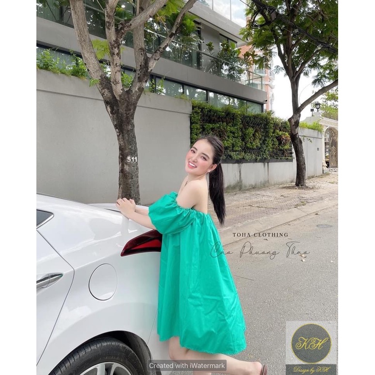 Váy trễ vai tay bồng trơn basic xòe bồng đầm xòe nữ tiểu thư xinh xắn BN258