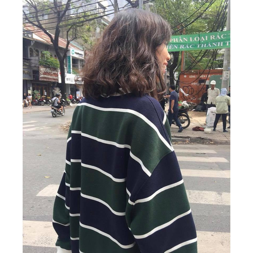 Nhập WA273 giảm 9k đơn từ 99k_ Áo Sweater SỌC xanh lá đen - SWEATER GREEN BLACK UNISEX