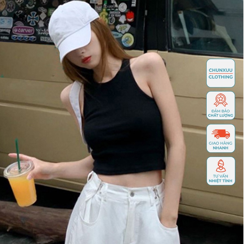 Áo 3 lỗ nữ Chunxuu cổ cao chất cotton thoáng mát cộc tay kiểu ôm vải co giãn - AD04 đen