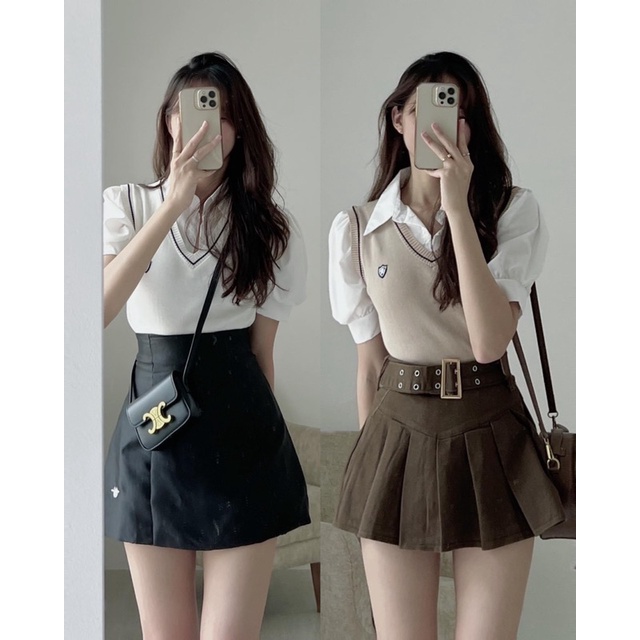 Áo sơ mi phối len monngtoghi siêu xinh