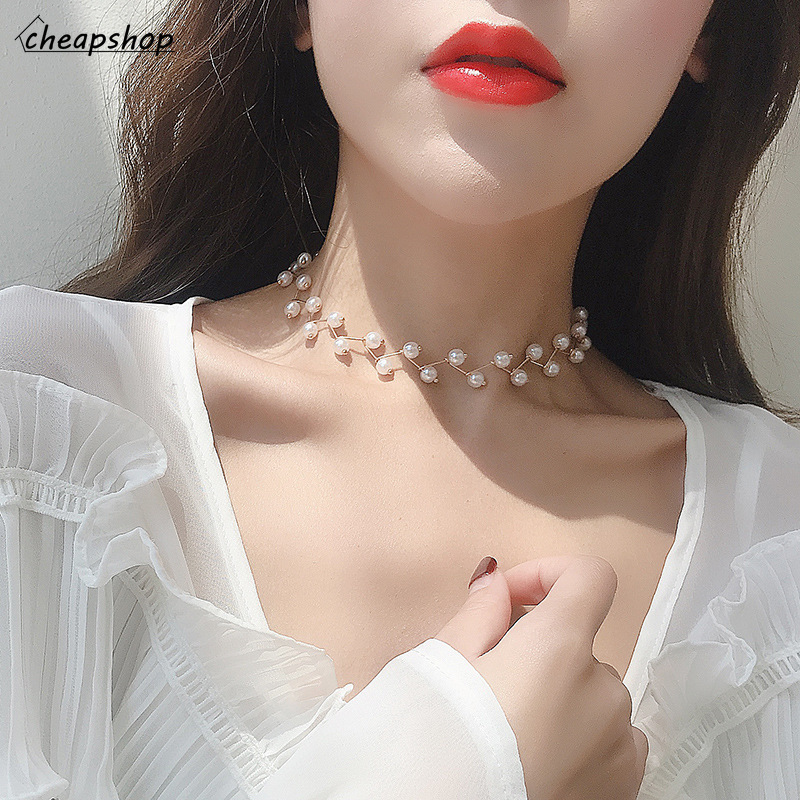 iF YOU Vòng cổ choker phối hạt ngọc phong cách Retro thời trang cá tính cho nữ