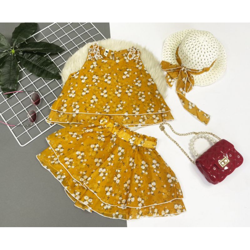 Áo voan hoa mix váy kèm nón xinh