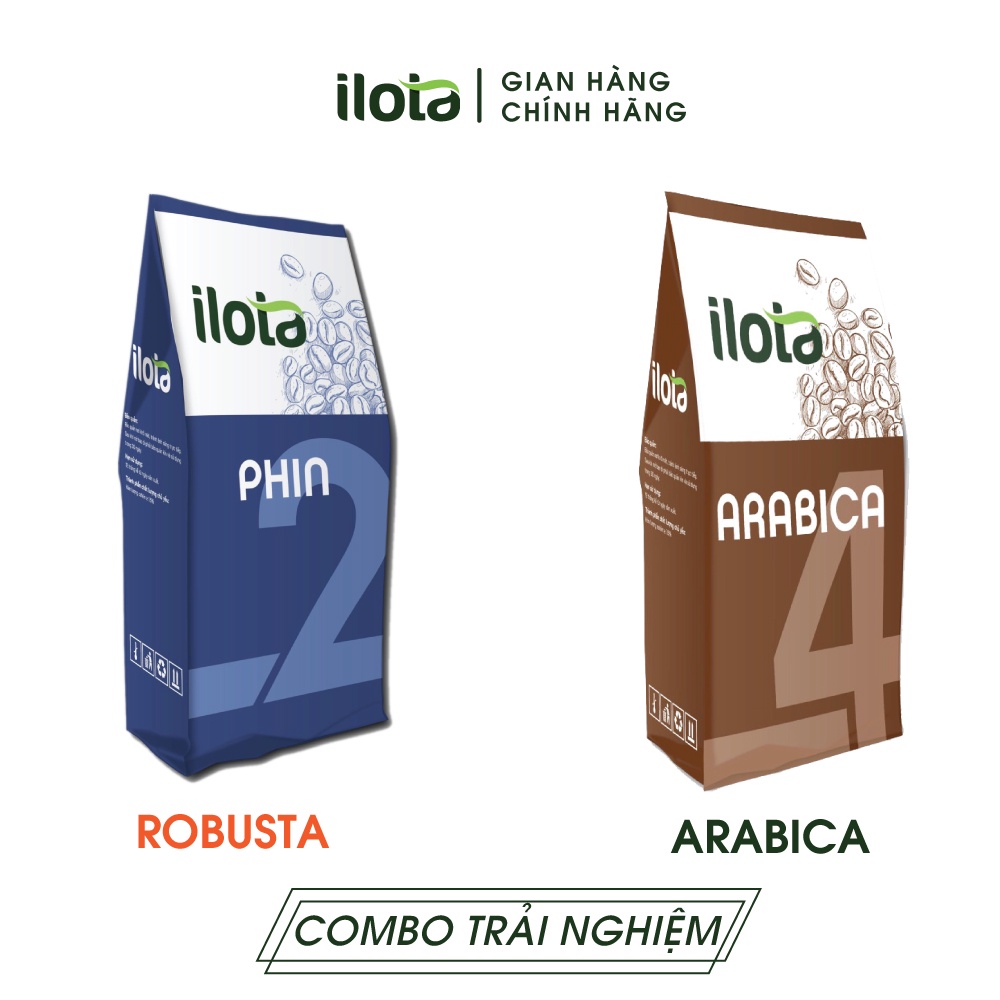 (COMBO 2 gói) cà phê Robusta 250gr và Arabica 250gr Cafe rang xay nguyên chất pha Phin ILOTA Coffee