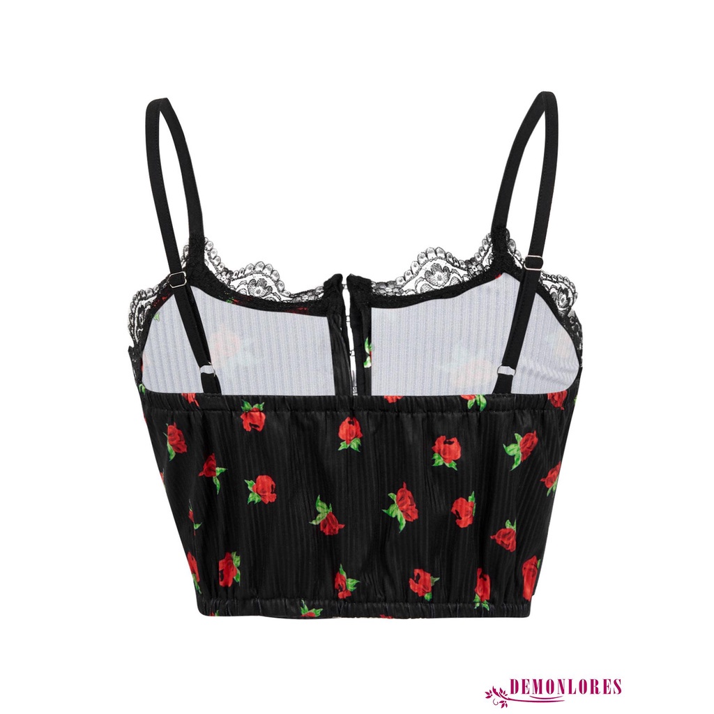 Áo Croptop Hai Dây Phối Ren Họa Tiết Hoa Thời Trang Quyến Rũ Cho Nữ