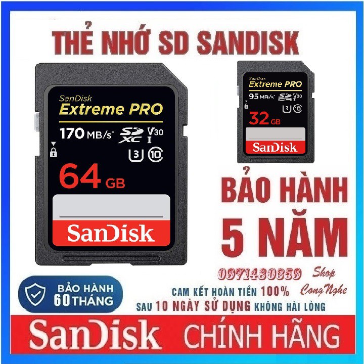 Thẻ nhớ SD Sandisk 32G 64G Ultra Class 10 và Extreme Pro tốc độ cao cho máy ảnh
