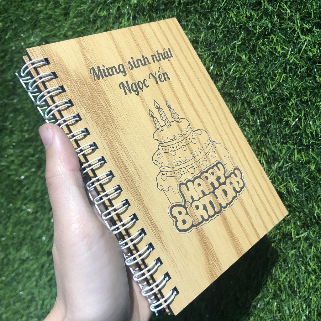 Sổ tay Notebook – Sổ gáy xoắn bìa gỗ khắc theo yêu cầu - Món quà sinh nhật ý nghĩa – Kích thước A5 (15x20cm)