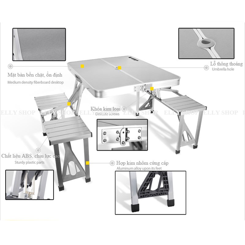 Bộ Bàn Ghế Gấp Gọn Dã Ngoại Du Lịch Liền Chân 4 Ghế - Bàn Xếp Dã Ngoại, Cắm Trại, Hoạt Động Ngoài Trời vt183