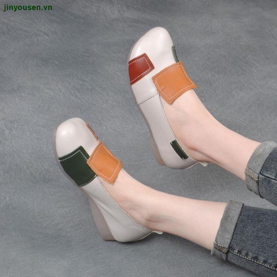 Giày Lười Đế Mềm Phối Màu Phong Cách Dân Tộc Cổ Điển Thời Trang Xuân Thu Mới Cho Nữ