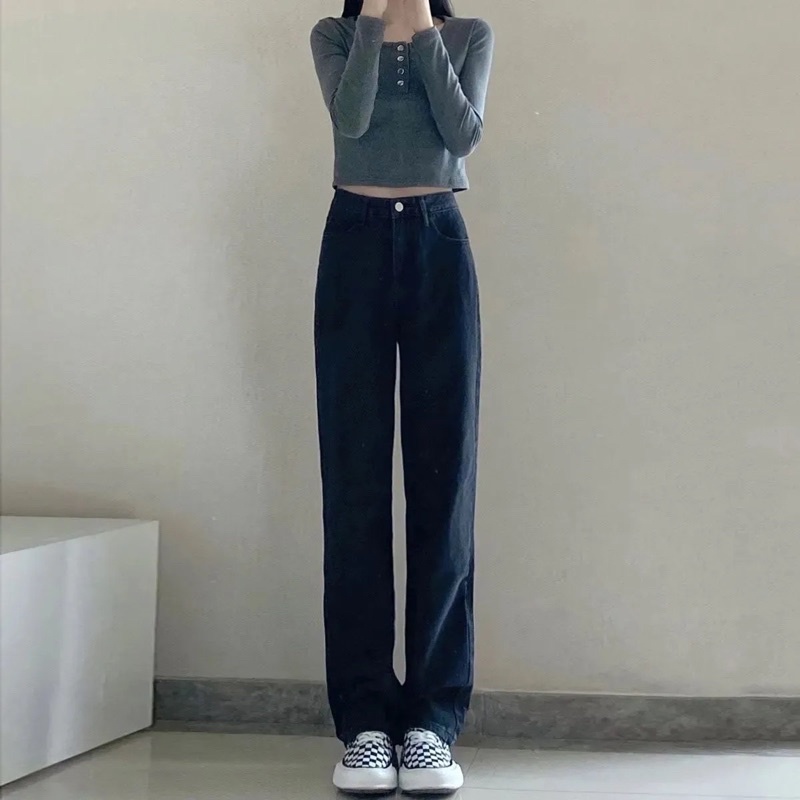 Quần Jeans Nữ Màu Đen Trắng Nâu Sữa Ống Đứng Phom Suông Cài 1 Cúc Chất Loại 1 Phong Cách Ulzzang Basic Mặc Hàng Ngày