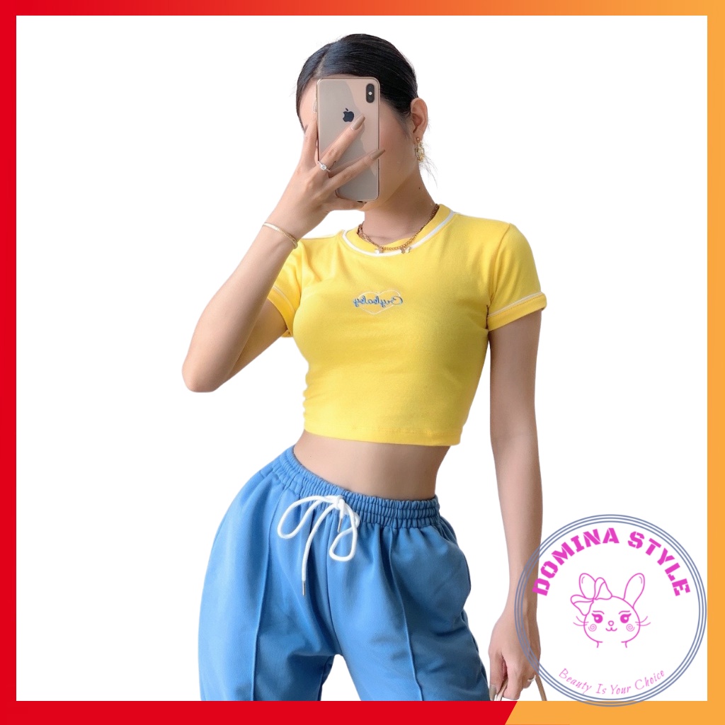 Áo croptop polo chữ thêu tay cực xinh domina151 | BigBuy360 - bigbuy360.vn