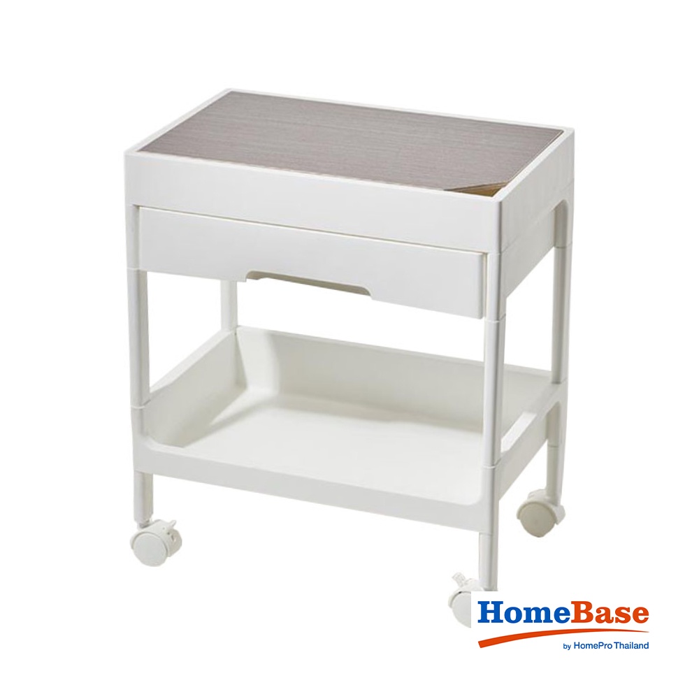 HomeBase STACKO Kệ để đồ 2 tầng 1 ngăn kéo bằng nhựa có bánh xe TILLA Thái Lan W41xD26xH47cm màu trắng