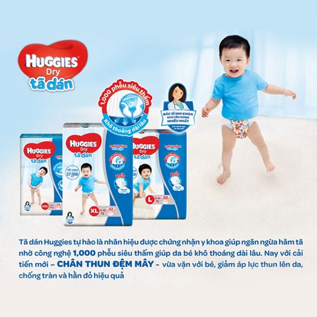 [CHÍNH HÃNG] Bỉm - Tã Dán Huggies Dry Size XL62 (Cho Bé 11-16kg)