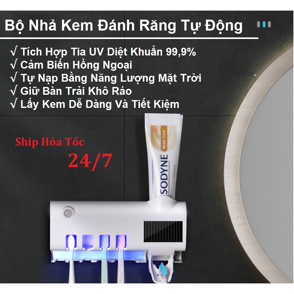 Dụng Cụ Nhả Kem Đánh Răng Tự Động, Tích Hợp Đèn UV Diệt Khuẩn - Kiểu Dáng Sang Trọng - Phù Hợp Với Mọi Phòng Tắm