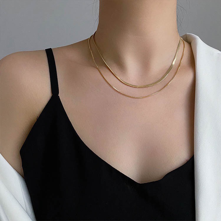 Dây chuyền nữ, vòng cổ choker 2 tầng cá tính màu vàng gold Ivy acc C1