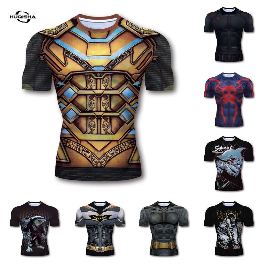 HUQISHA Superhero Printed Tight Áo Thun Nam