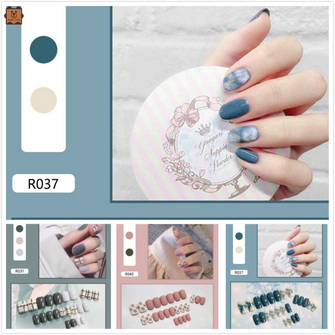 Cod In Stock New 24PCS/BOX Fake Nails Sweet Gradual Change Strawberry Peach Blue Color Decor