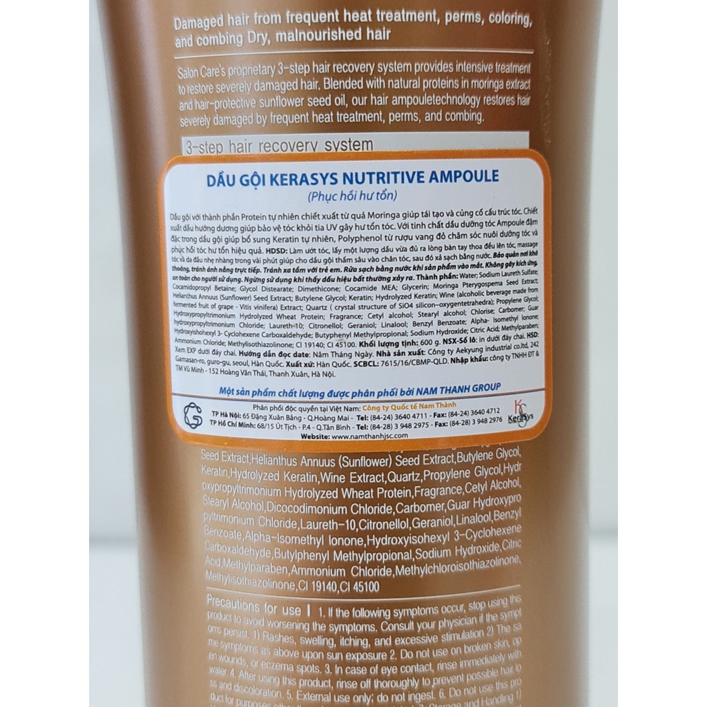Dầu Gội Hoặc Dầu Xả Phục Hồi Tóc Hư Tổn Kerasys Salon Care 600g Hàn Quốc
