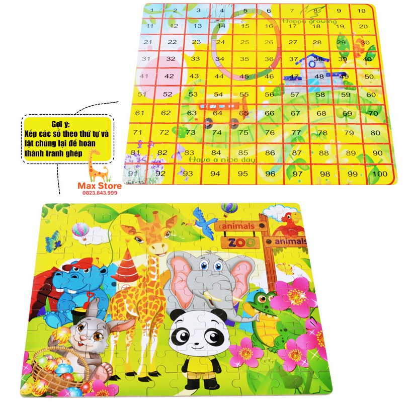 Tranh Xếp Hình 100 Mảnh Gỗ Hộp Sắt Cho Bé 4-10 Tuổi