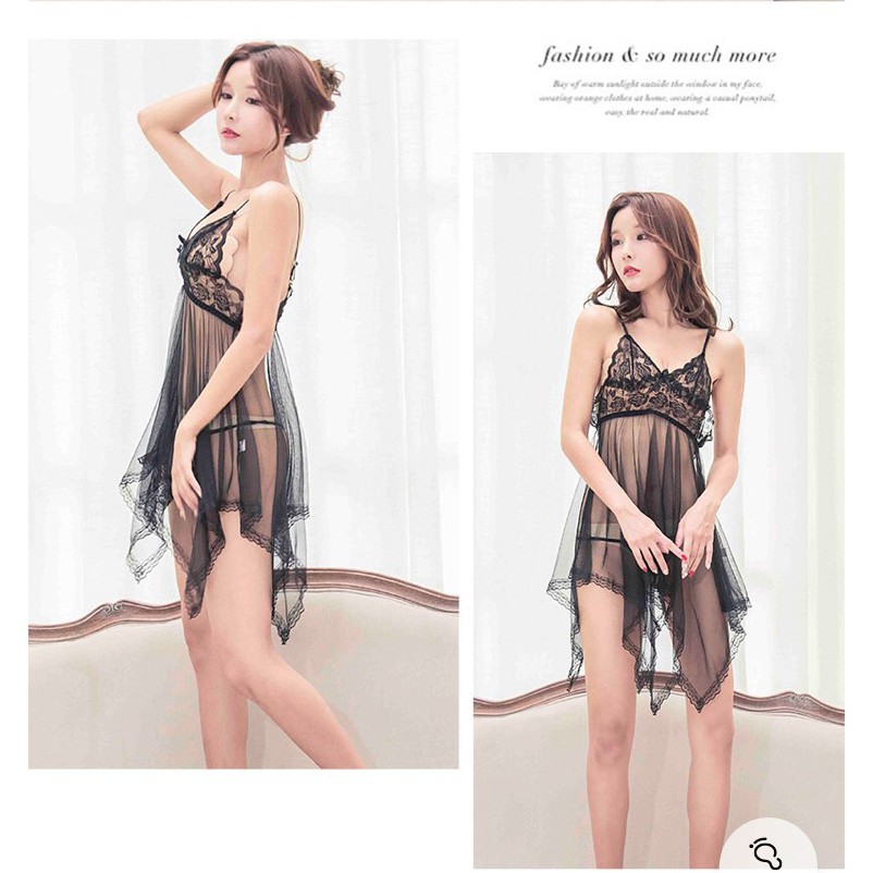 Đồ ngủ sexy váy hai dây gợi cảm xuyên thấu mềm mịn quyến rũ 1129