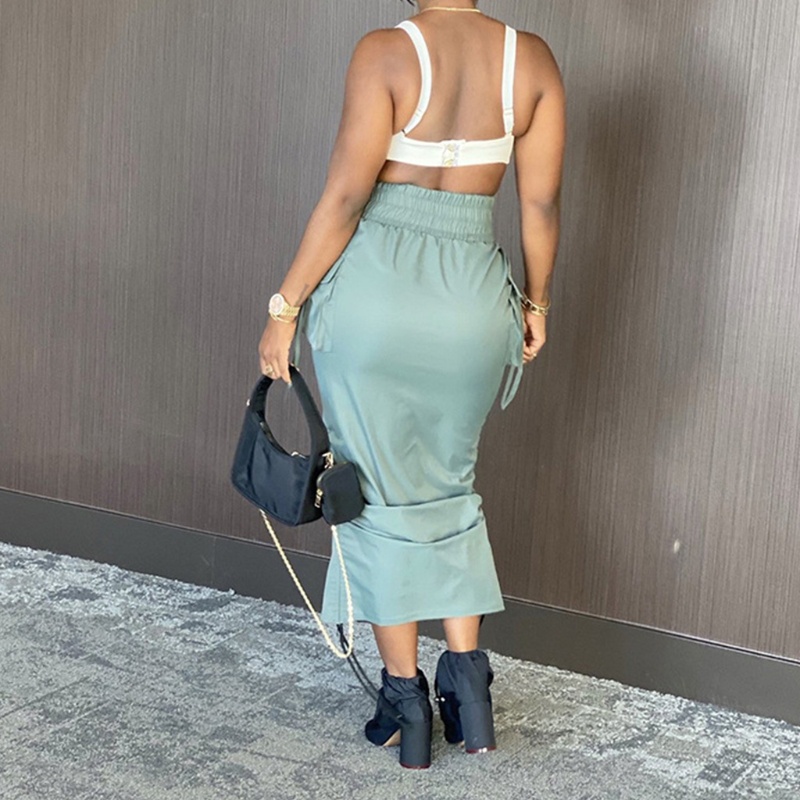 Xiangbao Chân Váy Maxi Dài Dáng Suông Lưng Cao Co Giãn Màu Trơn Có Dây Rút Bên Hông Cho Nữ Mùa Thu