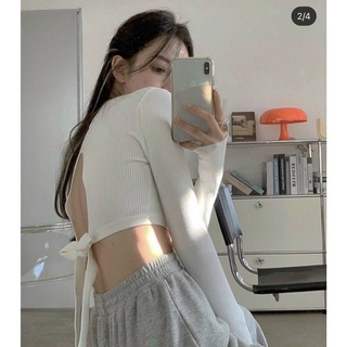 Áo croptop cổ V hở lưng tay dài (A15)