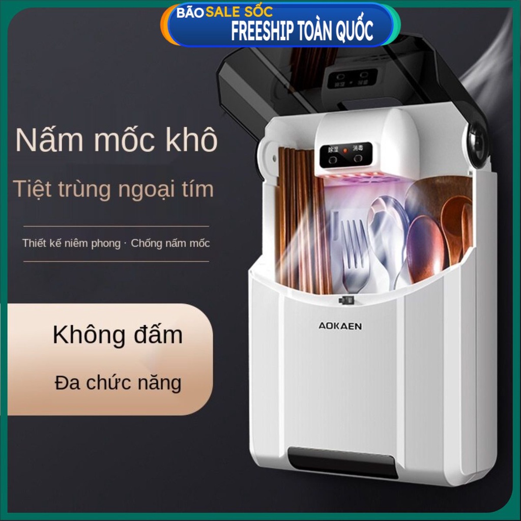 Ống Đũa Tia Cực Tím Khử Trùng Treo Tường Sấy Khô Có Nắp Đậy Chống Bụi Kệ Lưu Trữ Dao Kéo . .