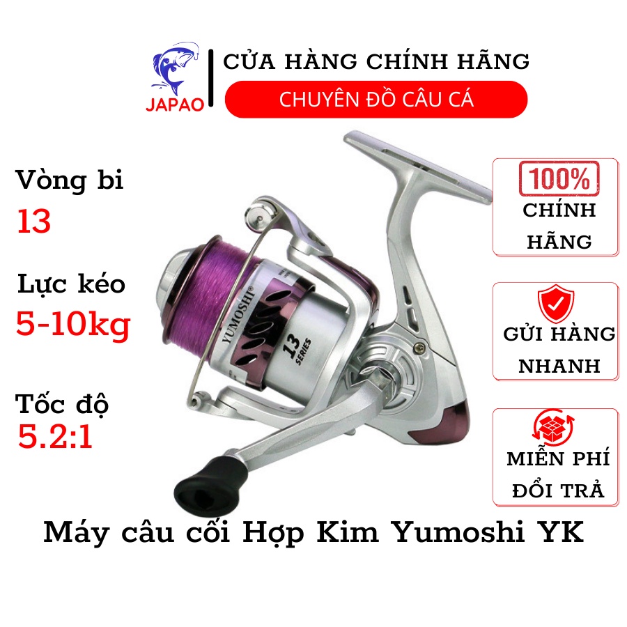 Máy câu cá kim loại giá rẻ Yumoshi Japao máy đứng YK3000 6000 câu lure cá lóc câu lăng xê tặng cước câu cá 150m