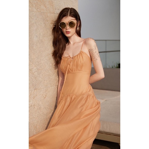 Đầm dài Dearjose hai dây Marilyn vải organza cam đào Dear José size M newtag
