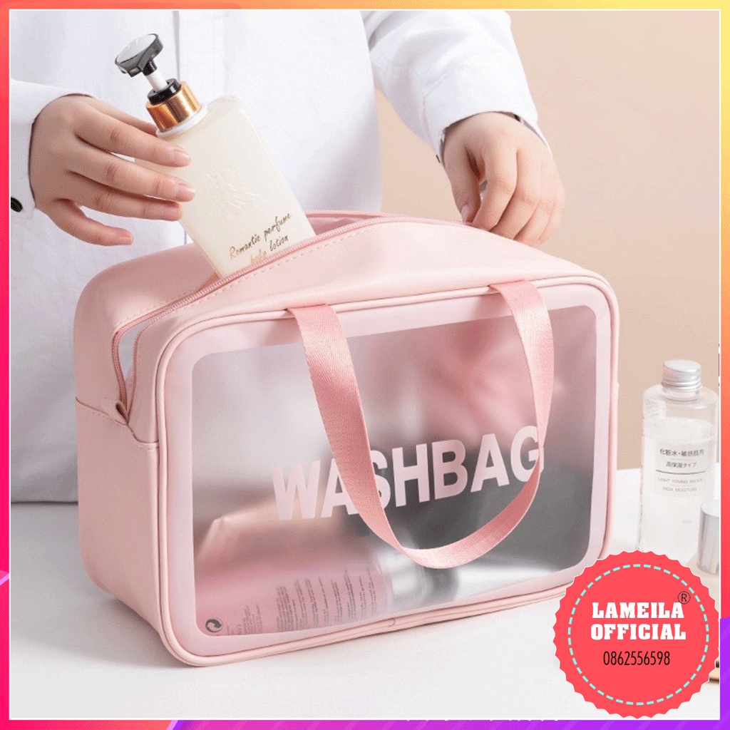 Túi đựng mỹ phẩm WASHBAG 3 size màu Trắng đựng đồ trang điểm đồ cá nhân chống thấm nước.