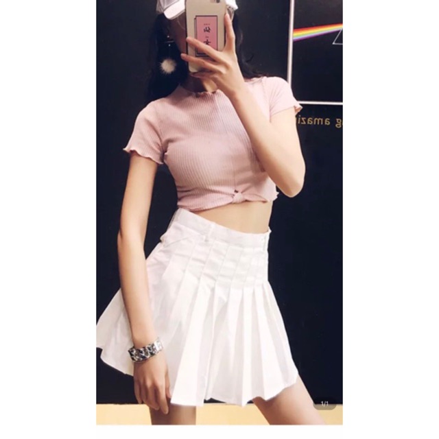 Áo croptop xoắn nơ cao cấp y hình