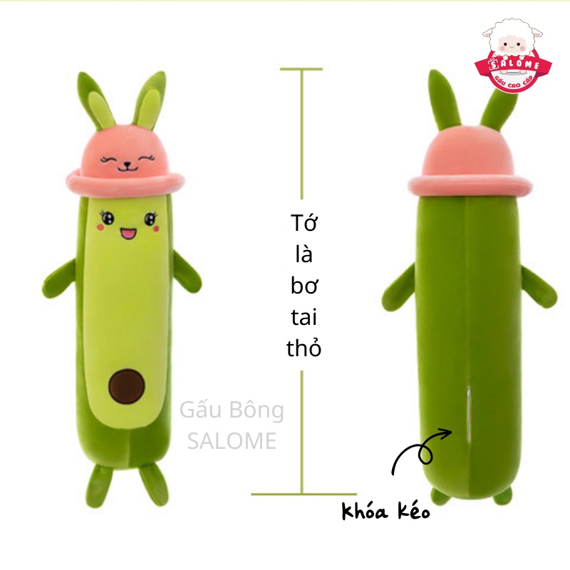 Gấu Bông Bơ Đội Nón Tai Thỏ SALOME - Thú Ôm Có Khóa Kéo Cao Cấp