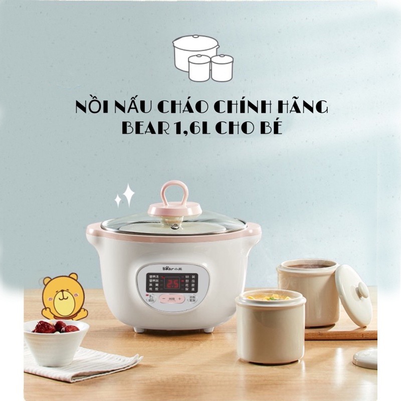 Nồi Nấu Cháo Chậm Bear, Nồi Nấu Cháo Chậm Cho Bé Ăn Dặm  Bear 1L6 Bản Quốc Tế