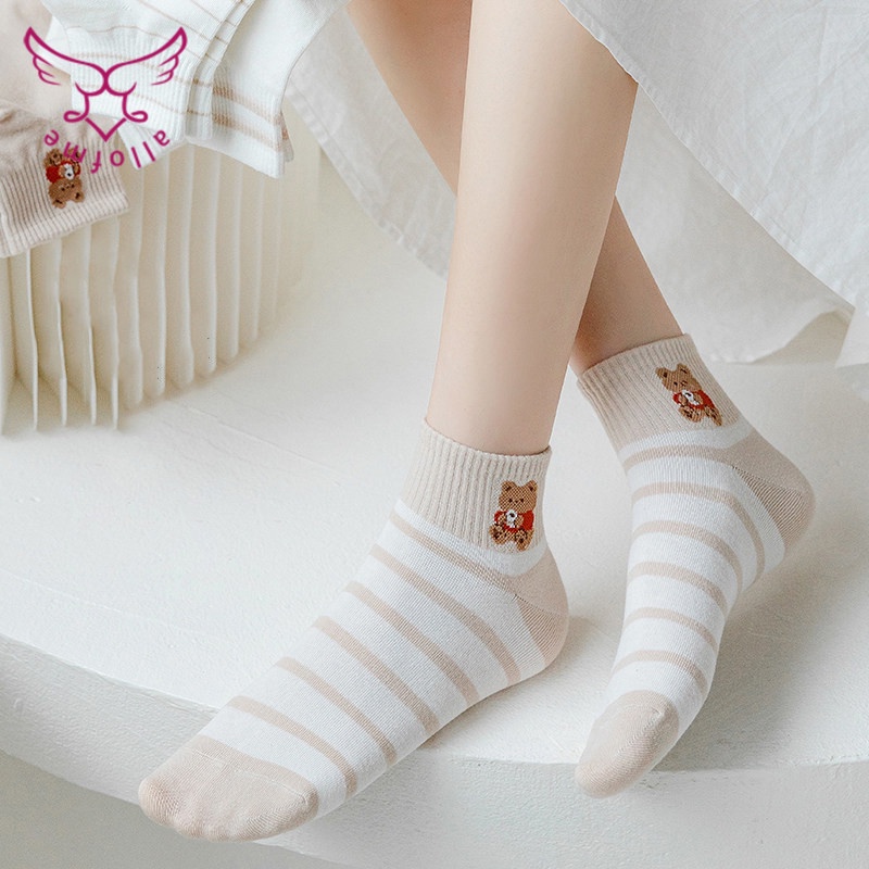 All of me Vớ cotton cổ thấp họa tiết gấu dễ thương phong cách Hàn Quốc thời trang thu đông cho nữ
