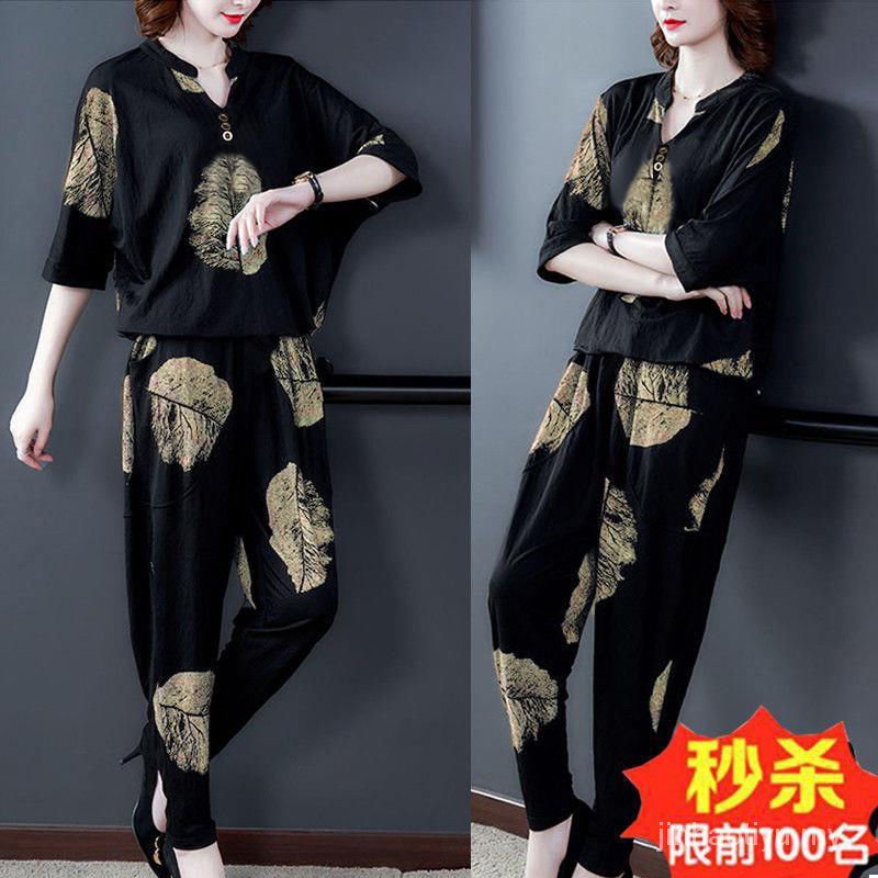 Bộ Đồ Thời Trang Mùa Hè Hai Món Áo Tay Lửng 2021 Kích Thước Lớn Cho Nữ