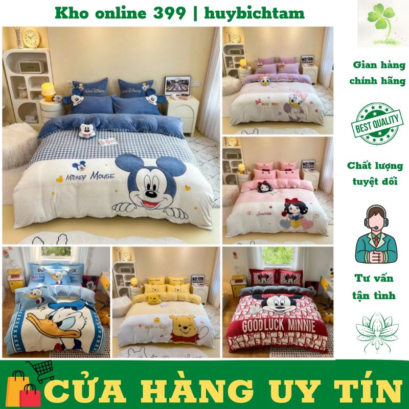 [RẺ VÔ ĐỊCH] sét chăn ga nỉ nhung Disney 4 món cho bé siêu đáng yêu, ngộ nghĩnh, gồm ga trải giường, vỏ gối