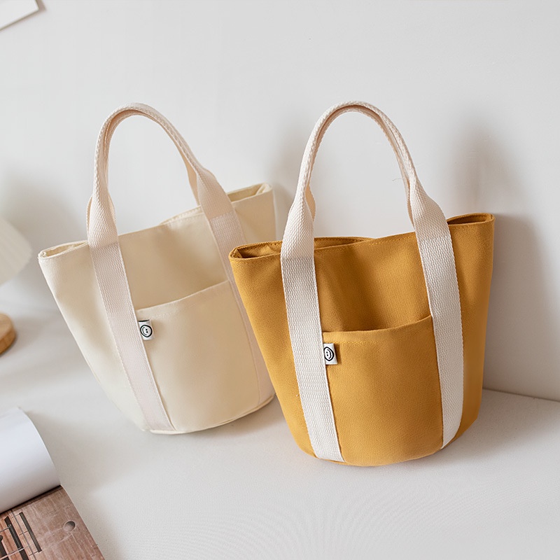 Túi Xách Tay Bằng Vải Canvas Thiết Kế Phong Cách Hàn Quốc Mới Dành Cho Nữ Sinh