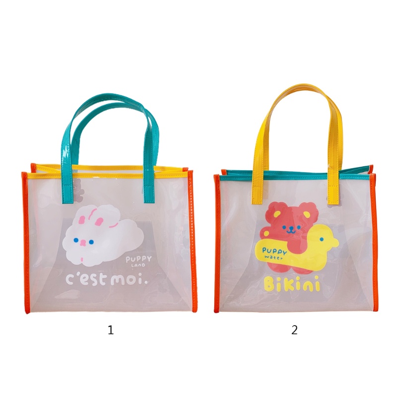 Túi Xách PVC Trong Suốt Cỡ Lớn In Họa Tiết Hoạt Hình Màu Cầu Vồng Thời Trang Đi Biển