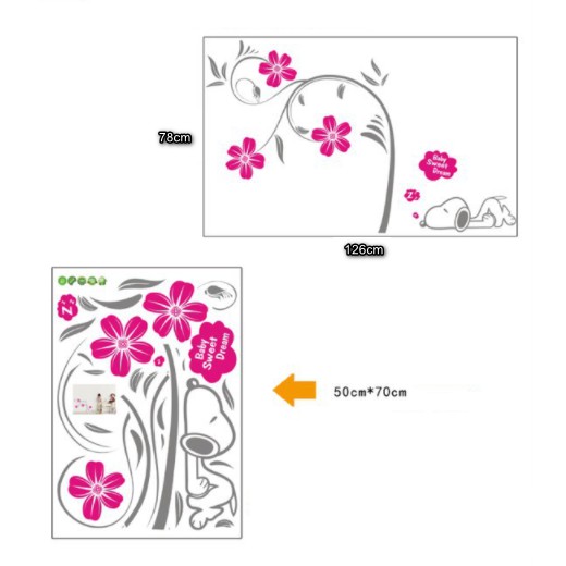 Decal trang trí chú chó và cây hoa mẫu mới
