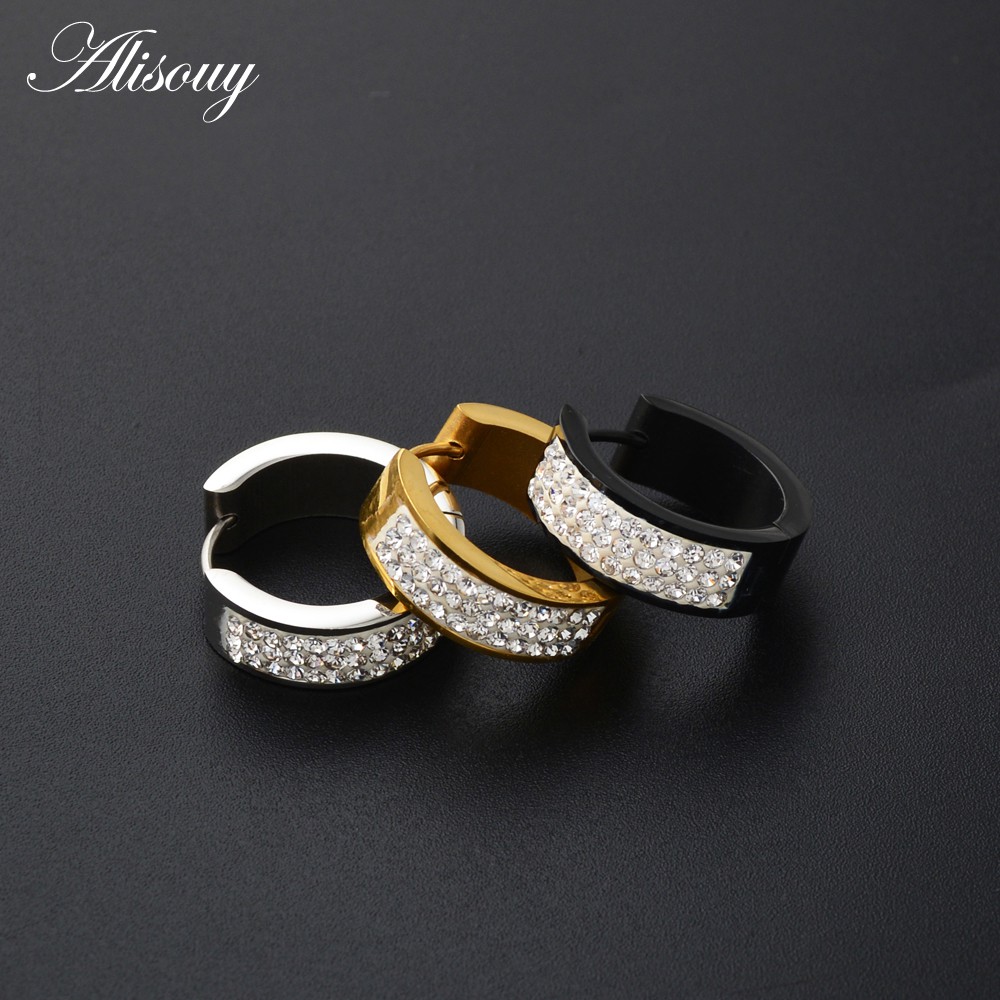 1 Đôi Bông Tai Tròn Bằng Thép Không Gỉ Đính Pha Lê Màu Vàng 6 * 7 6 * 9 6 * 16