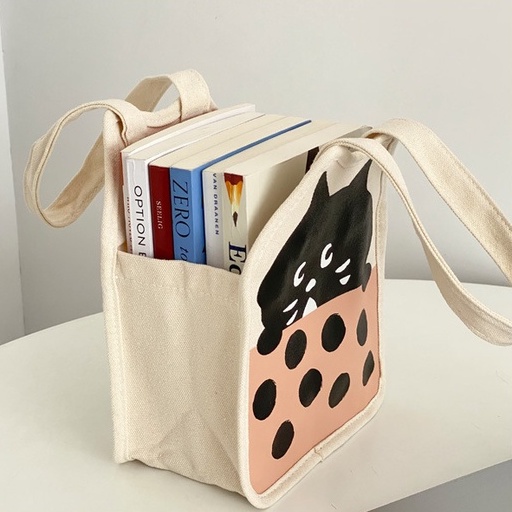 Túi Xách Tay Bằng Vải Canvas In Hình Mèo Con Dễ Thương Dành Cho Nữ