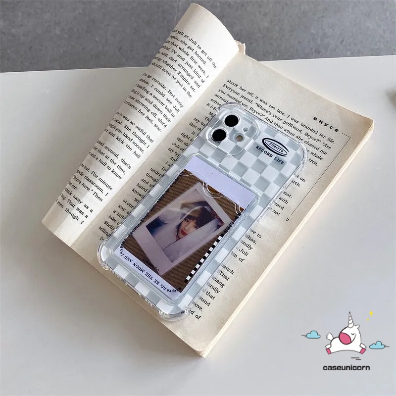 Ốp Điện Thoại Tpu Mềm Trong Suốt Sọc Caro Có Ngăn Đựng Thẻ Cho iPhone 7 8 14 plus 11 12 13 14 pro Max 6 6s plus XR X XS Max SE