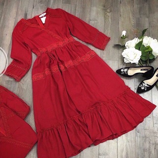 (Hàng sẵn) Váy boho đỏ dáng dài Váy maxi dài đỏ